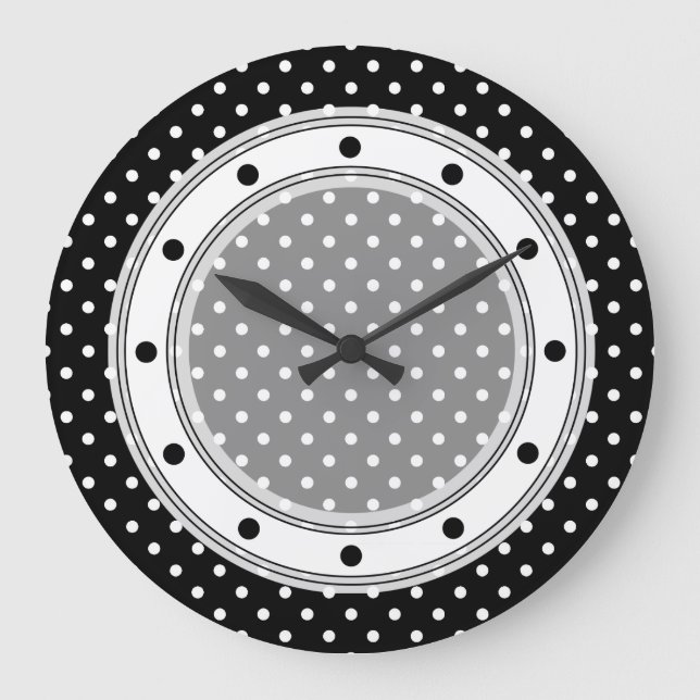 Wall Clock Black and White Polka Dot (Front)