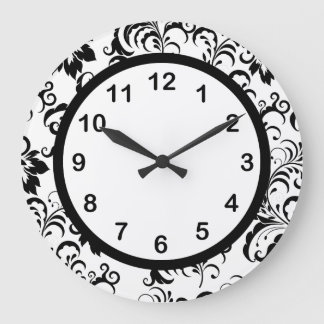 Wall Clock Black White Trim Damask Floral (3)