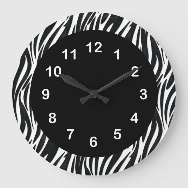 Wall Clock Black White Zebra Stripe 2 Round (Front)