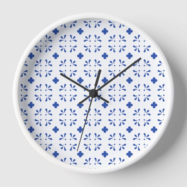 Wall Clock Blue White Pattern Chinoiserie Chic  (Front)