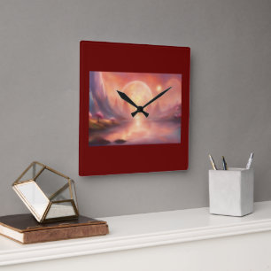 Wall Clock   Burgundy colour, Abstract