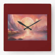 Wall Clock   Burgundy colour, Abstract