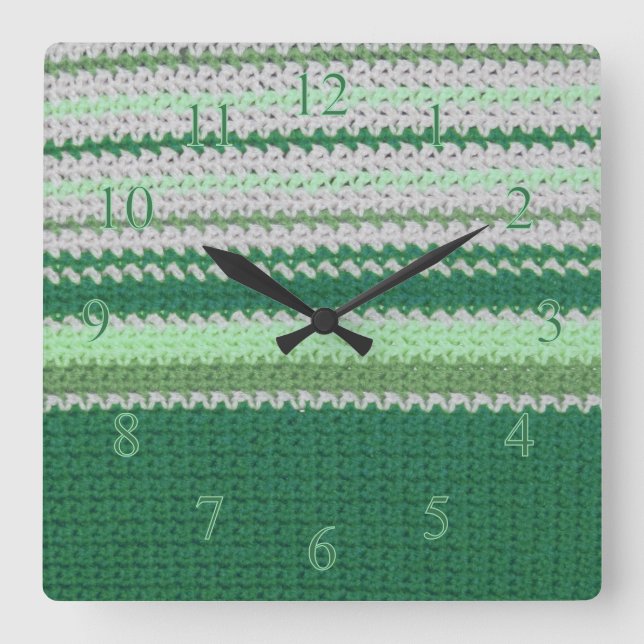 Wall Clock - Crochet Pattern in Green stripes (Front)