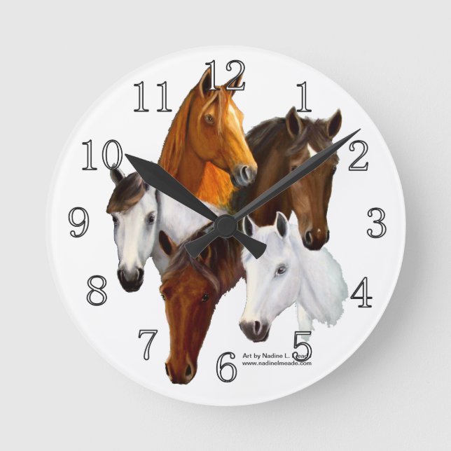 Wall Clock - Customised, 5 Horse Heads (Front)