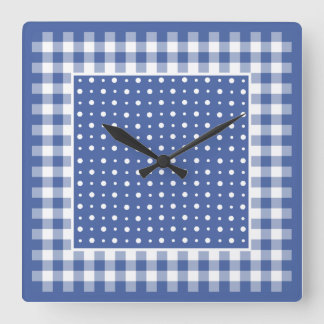 Wall Clock, Dark Blue Polka Dots, Check Gingham Square Wall Clock