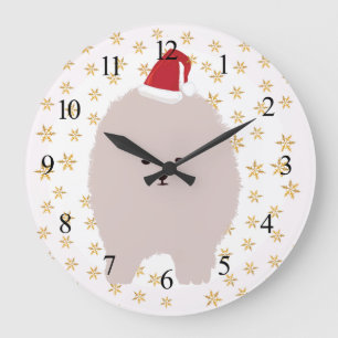 Wall Clock Dog, Pomeranian Dog Santa hat