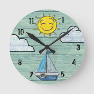 Wall clock Driftwood Beach + numbers.Jade Medium