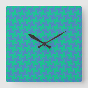 Wall Clock, Emerald and Blue Dogtooth Check Square Wall Clock