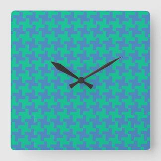 Wall Clock, Emerald and Blue Dogtooth Check Square Wall Clock