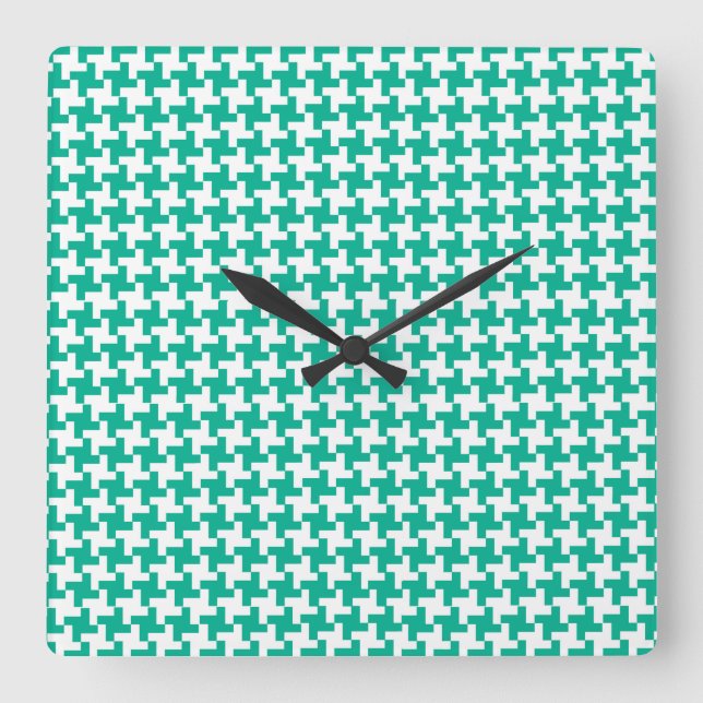 Wall Clock, Emerald Green Dogtooth Check Square Wall Clock (Front)