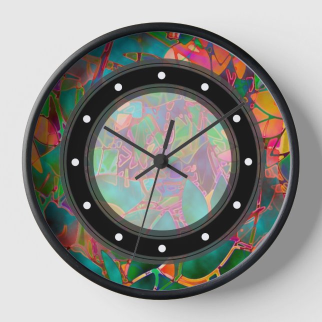 Wall Clock Floral Abstract Stained Glass (Front)