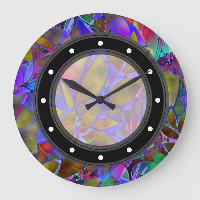 Wall Clock Floral Abstract Stained Glass (Front)
