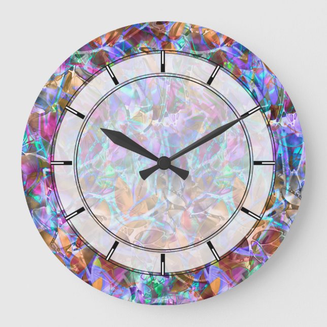 Wall Clock Floral Abstract Stained Glass (Front)