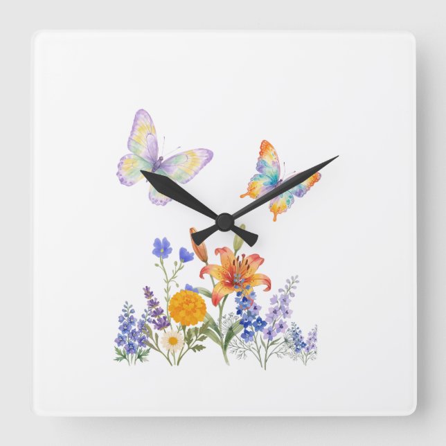 Wall Clock Flowers & Butterflies – Elegant Decor (Front)