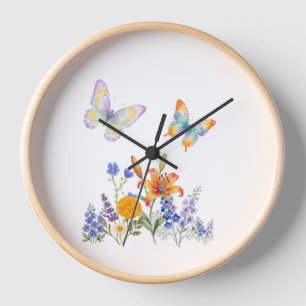Wall Clock Flowers & Butterflies – Elegant Decor