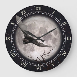 Wall Clock Flying Bat, Full Moon, Gothic, Vampire