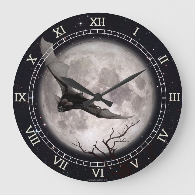 Wall Clock Flying Bat, Full Moon, Gothic, Vampire (Front)
