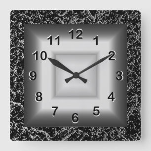Wall Clock Grey Metal Look Black Silver