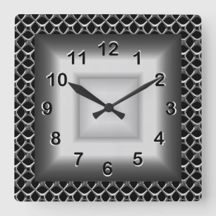 Wall Clock Grey Metal Look Black Silver