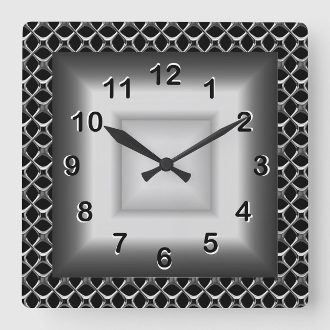 Wall Clock Grey Metal Look Black Silver (Front)