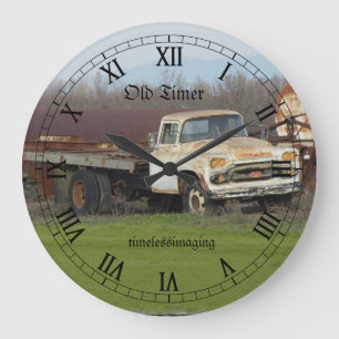 Wall clock, home decor, old timer truck clock. large clock