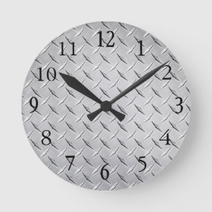 Wall Clock in Silver Diamond Plate