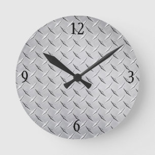 Wall Clock in Silver Diamond Plate