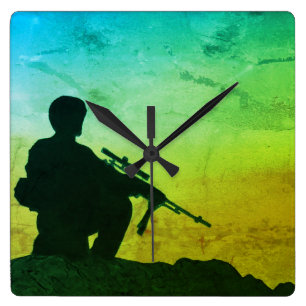 Wall Clock Military Soldier Silhouette