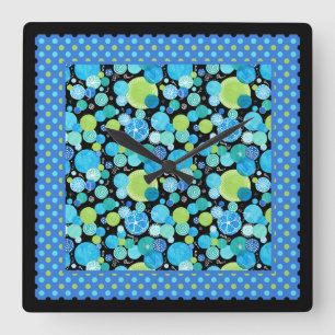 Wall Clock, Mix'n'Match: Blue Moons, Polka Dots Square Wall Clock