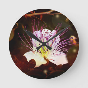 Wall Clock: Moody Night - White and Purple Flower Round Clock