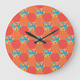 Wall Clock, Orange Floral and Polkas Patchwork Large Clock