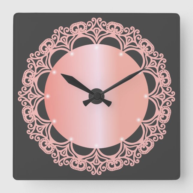 wall clock ornamental look, rosegold tones (Front)