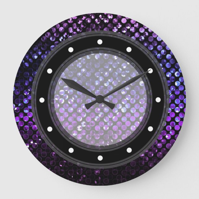 Wall Clock Purple Crystal Bling Strass (Front)