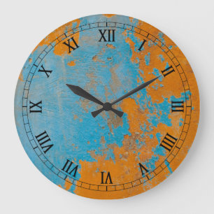 Wall Clock - Rustic Blue, Yellow, Wall Roman Face