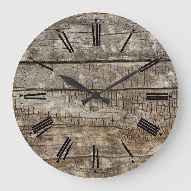 Wall Clock - Rustic Wood Roman Face Numerals (Front)