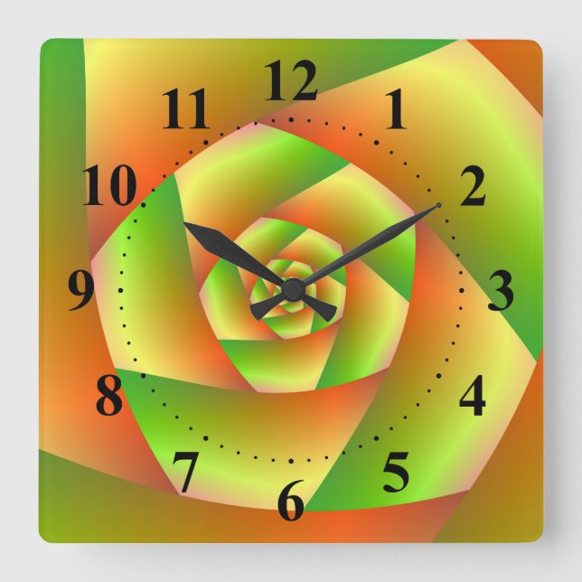 Wall Clock  Spiral in Yellow Orange and Green (Front)