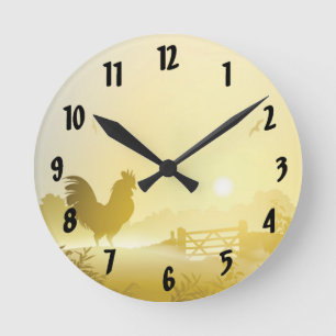Wall Clock Sunny Morning Farm Country Rustic Sunri