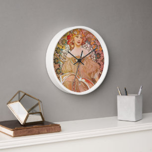 Wall Clock White Wooden Frame Art Nouveau Réverie