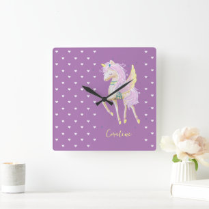 Wall clock with a cute image of a unicorn.