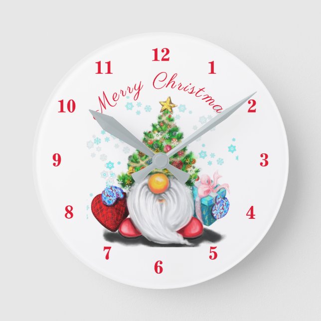 Wall Clock with Christmas Gnome (Front)