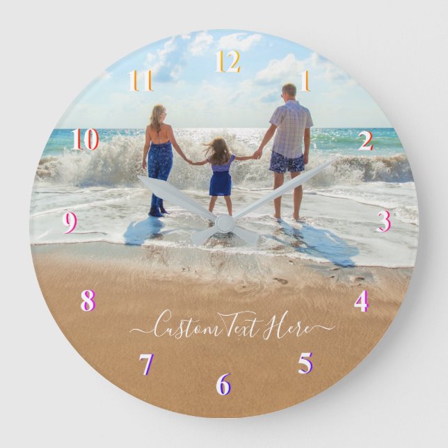 Wall Clock with Custom Photo Text Your Own Design  (Front)