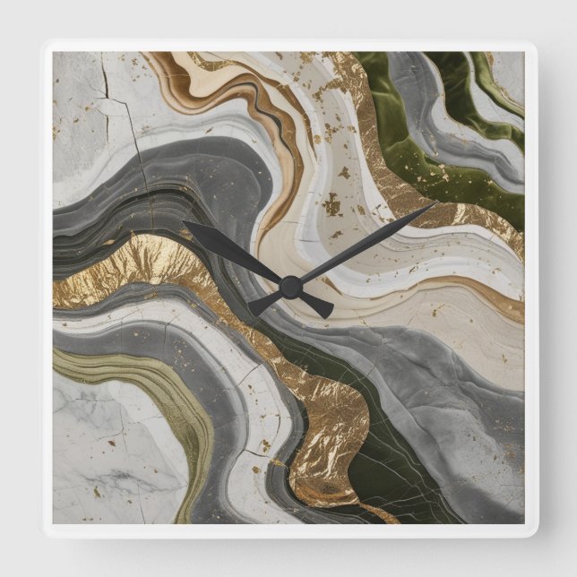 Wall clock with dreamy green marble design (Front)