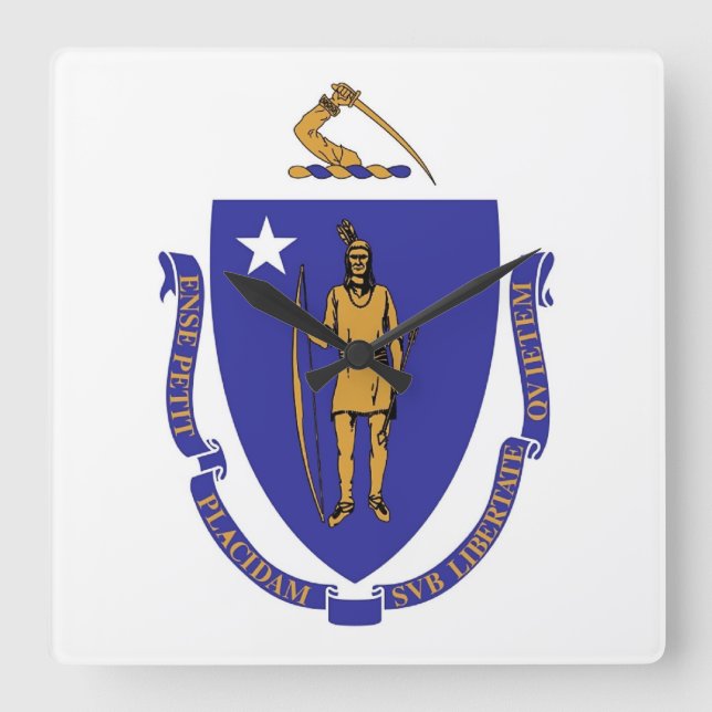 Wall Clock with Flag of Massachusetts, USA (Front)