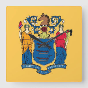Wall Clock with Flag of New Jersey, USA
