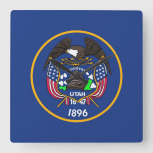 Wall Clock with Flag of Utah, USA