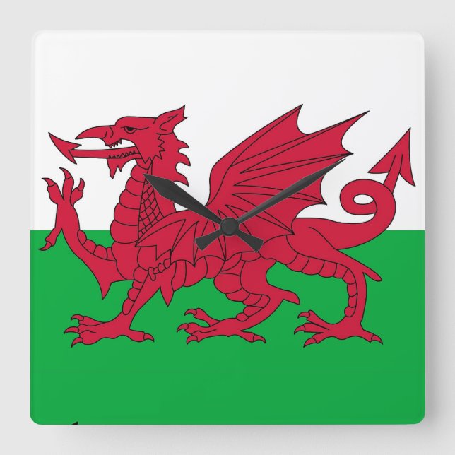 Wall Clock with Flag of Wales (Front)