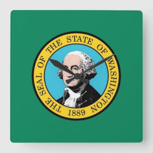 Wall Clock with Flag of Washington State, USA