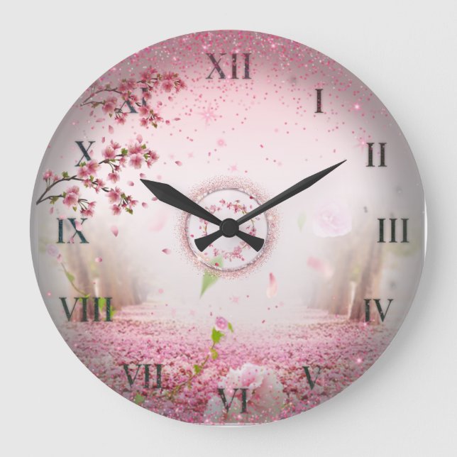 Wall clock with roses and purine (Front)