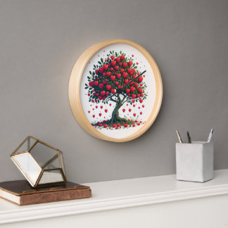 Wall clock with the decoration of a tree with the