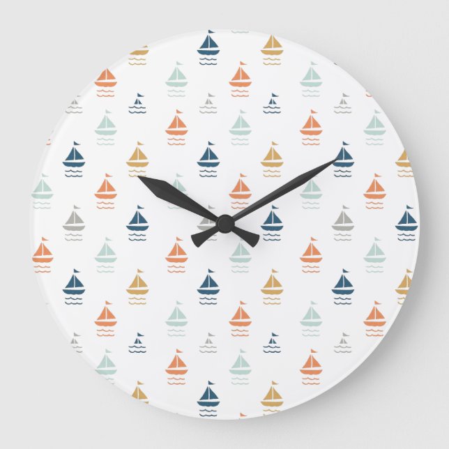 Wall Clock with Tiny Boats – Nautical Kids Room De (Front)